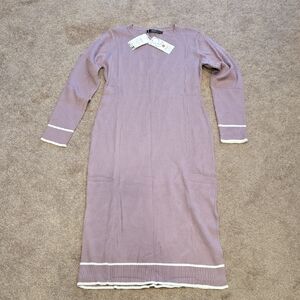 HAEOF Purple Long Sleeve Sweater Dress with White Trim, Size XL, NWT